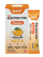 Front of Focus+ Nootropic Electrolyte orange 10-pack box