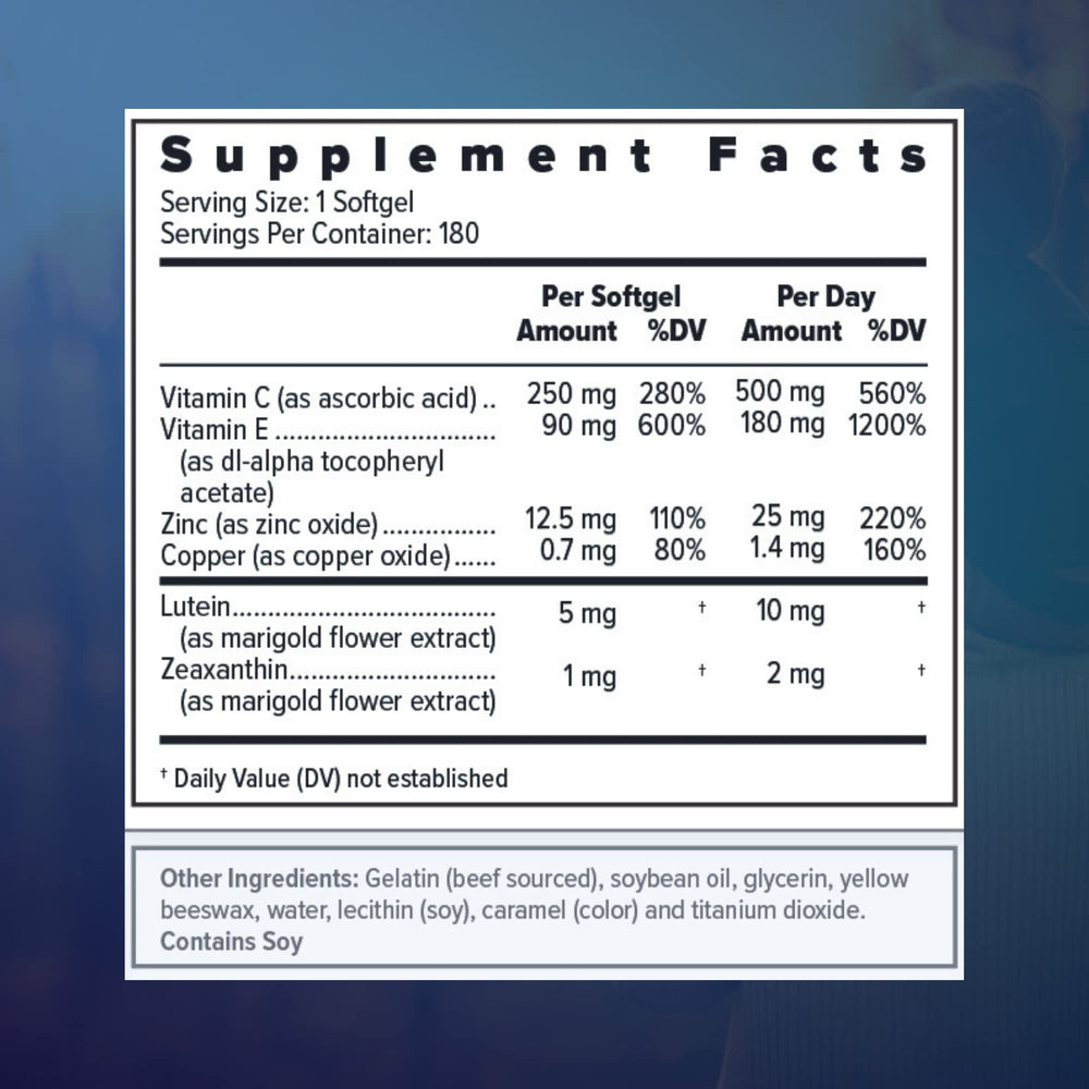 Label for Focus Select AREDS2 Based Eye Vitamin-Mineral Supplement (180 count)