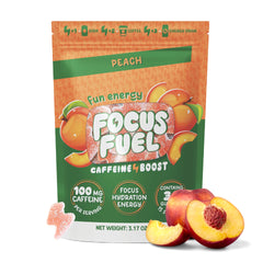 FocusFuel Peach Energy Chews packaging and bottle