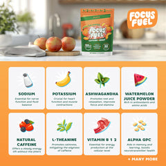Packaging box and bottle of FocusFuel Energy Chews – Peach