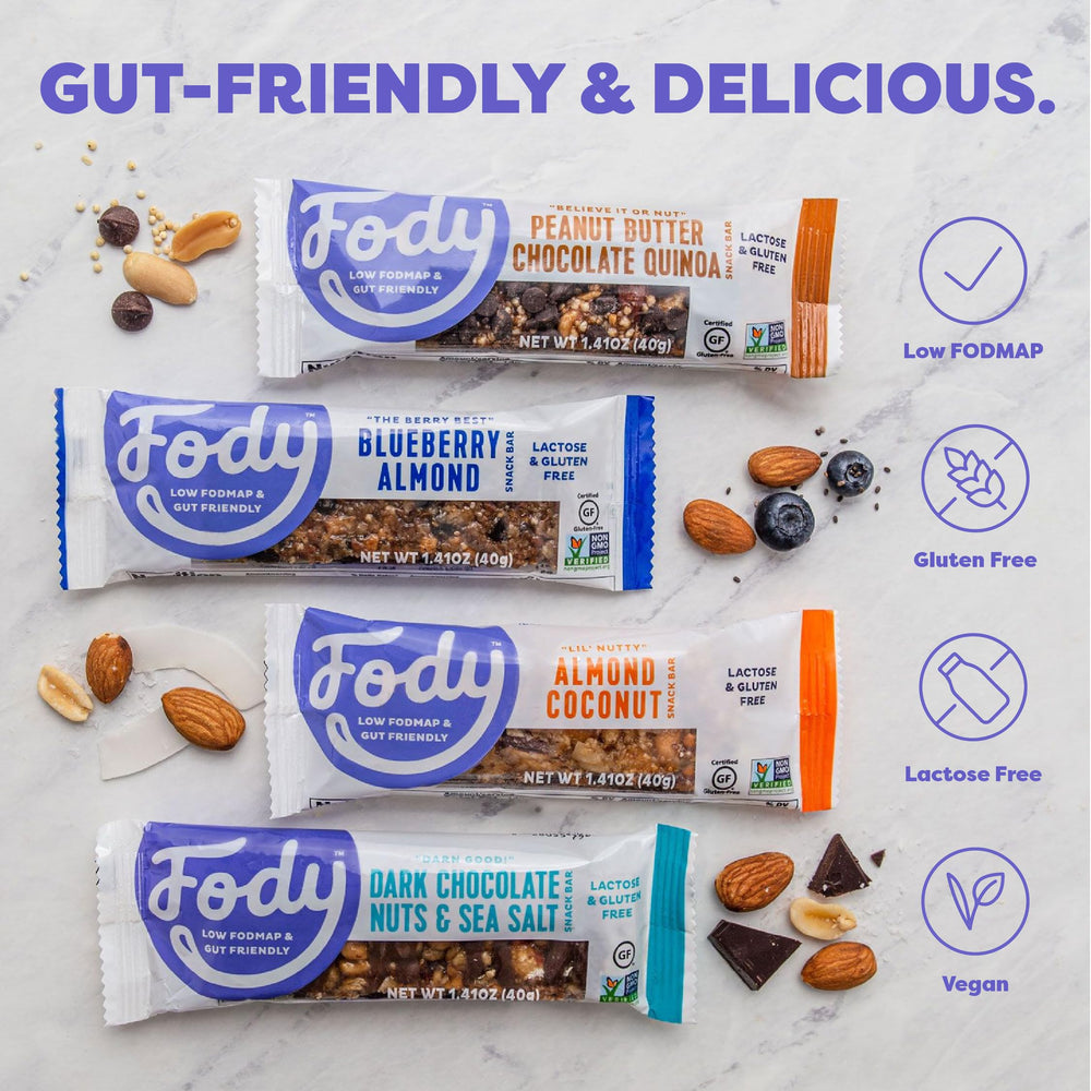 Fody blueberry-almond snack bar ingredients-closeup — oats, seeds and blueberries fuel gut-friendly energy.