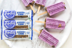 Fody blueberry-almond snack bar nutrition-info — lactose-free, non-GMO, gluten-free goodness.