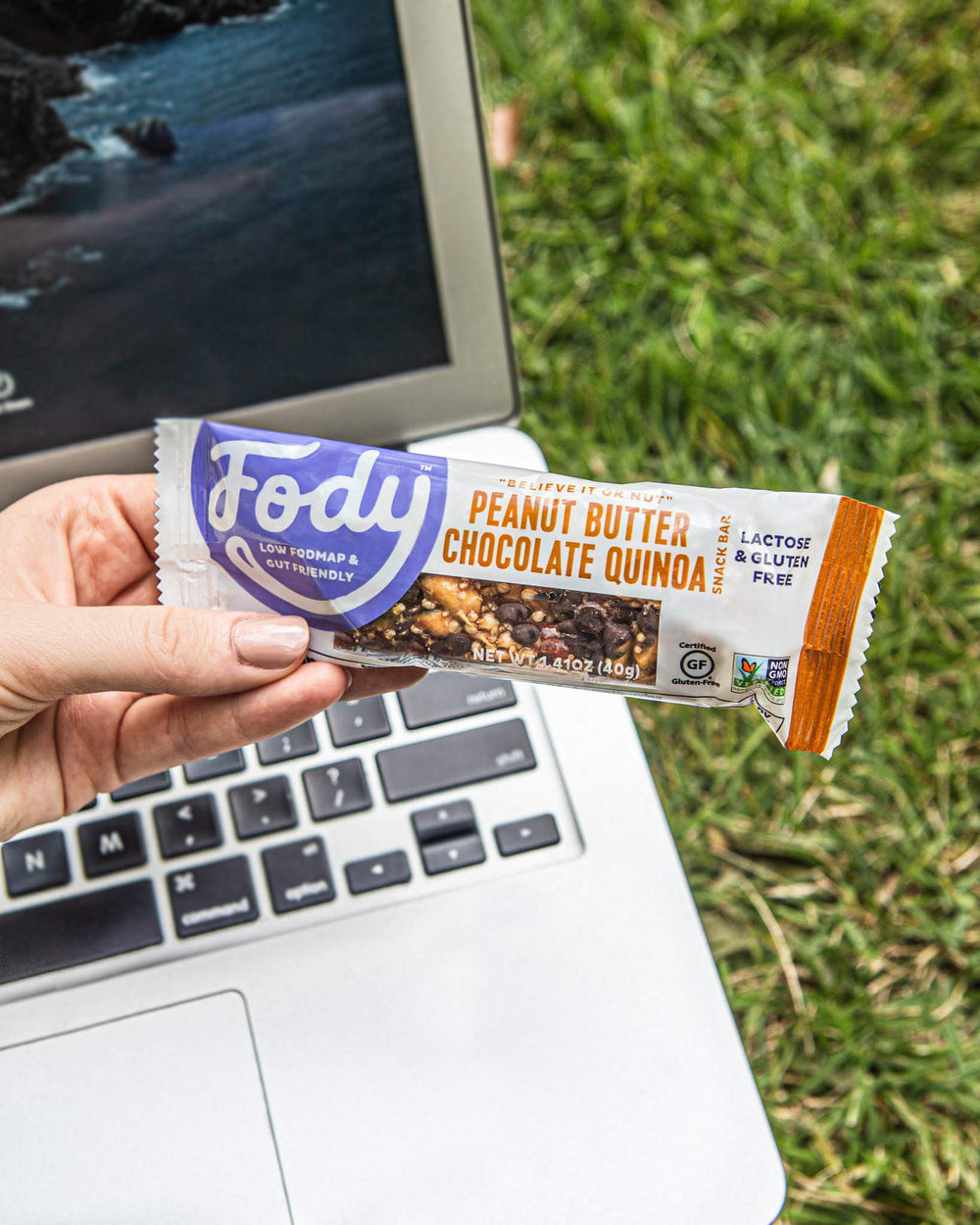 Fody low FODMAP-certified bar designed to fit common portions and enjoy without discomfort.