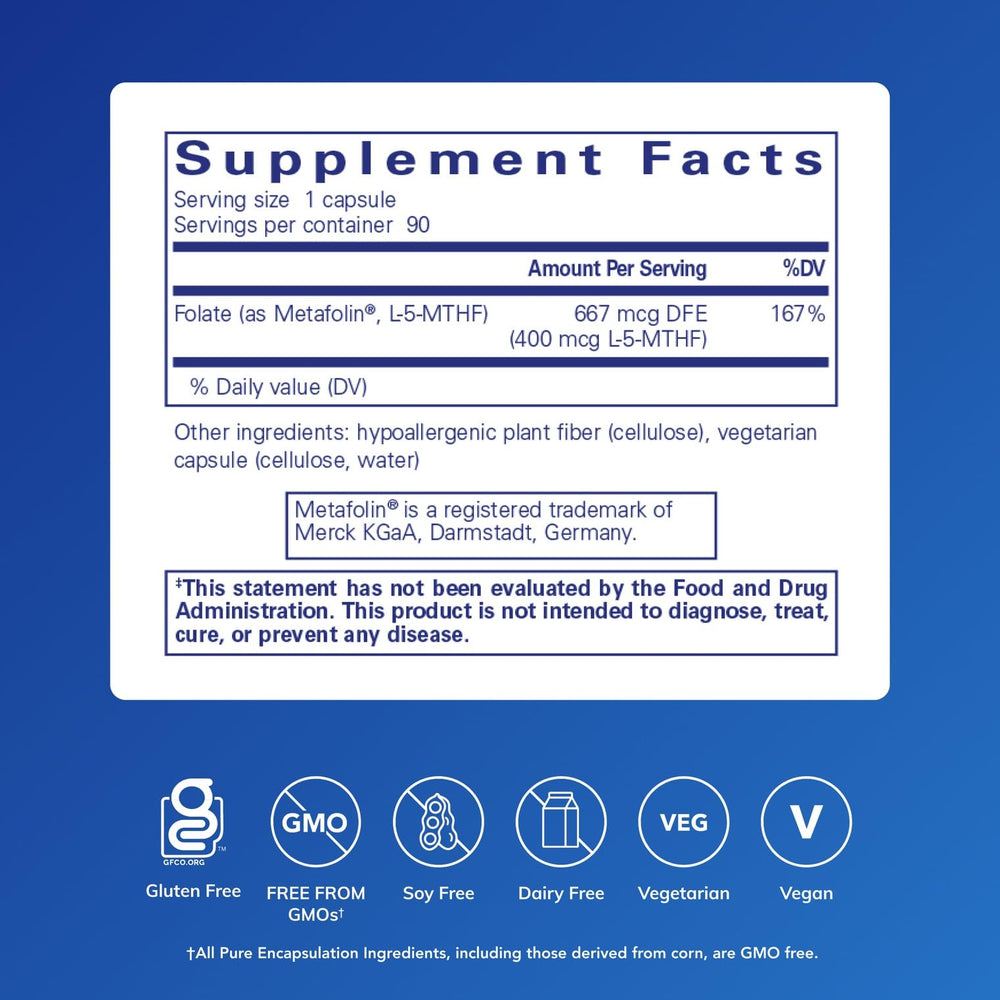Metafolin L-5-MTHF Folate 400 bottle close-up