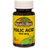 Front view of Nature's Blend Folic Acid 1000mcg Tablets bottle (2 Pack)