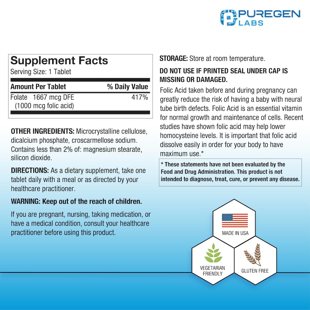 Folic Acid 1000 mcg bottle label