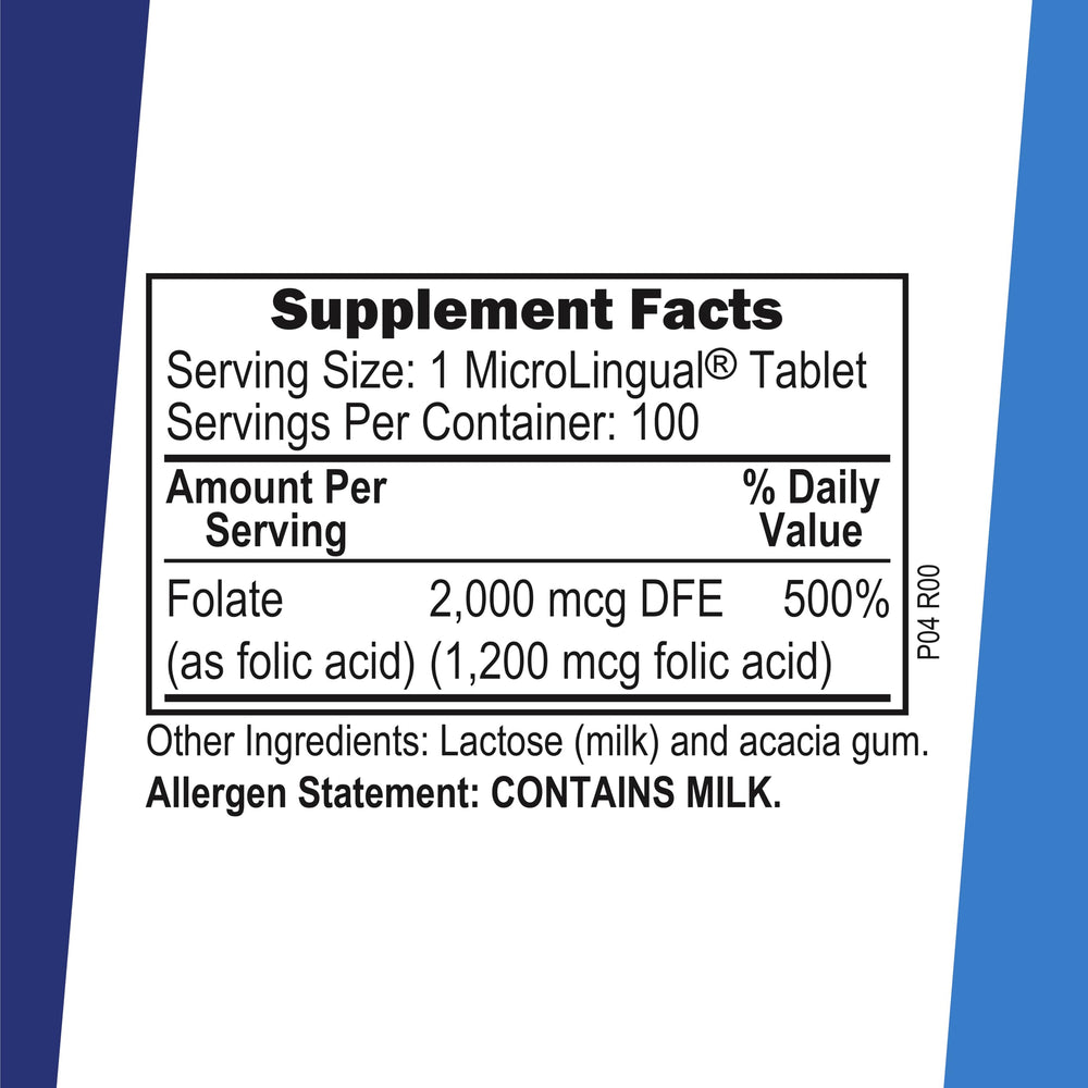 Dissolvable folic acid tablets on tongue