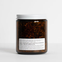 Herbal ingredients of the detox tea including elderberry, burdock root and juniper