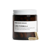 Front view of Food Over Drugs Lung Formula bottle with label