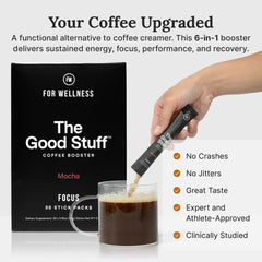 Serving scoop next to mocha coffee booster