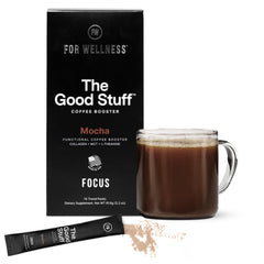 The Good Stuff Focus Mocha Coffee Booster bottle and packaging