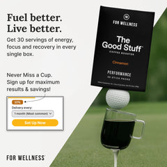 Powder being added to coffee for steady energy