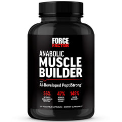 Force Factor Anabolic Muscle Builder bottle close-up highlighting recovery support after workouts