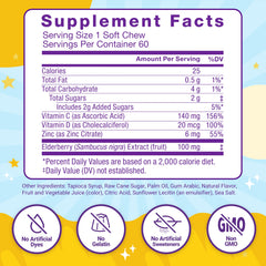 Nutrition facts panel for Force Factor Kids Immune Health Super Chews