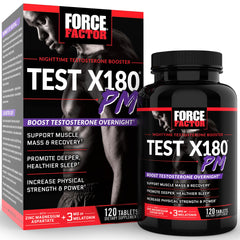 Force Factor Test X180 PM bottle on nightstand for overnight vitality support
