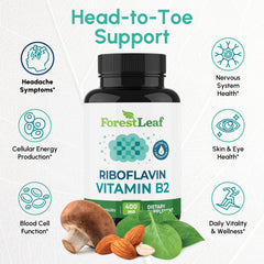 Close-up view of ForestLeaf Riboflavin 400mg capsules