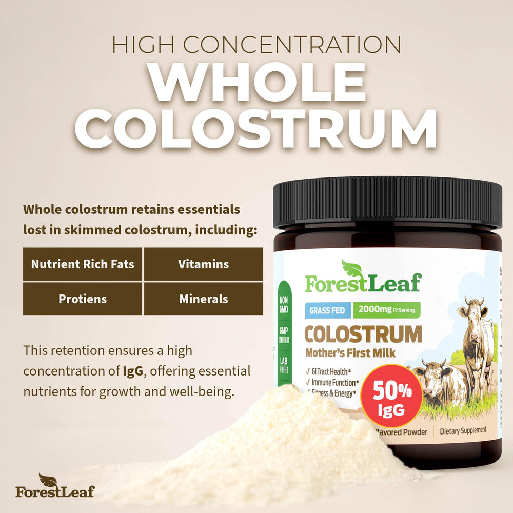 Unflavored ForestLeaf Colostrum Powder dissolving in water
