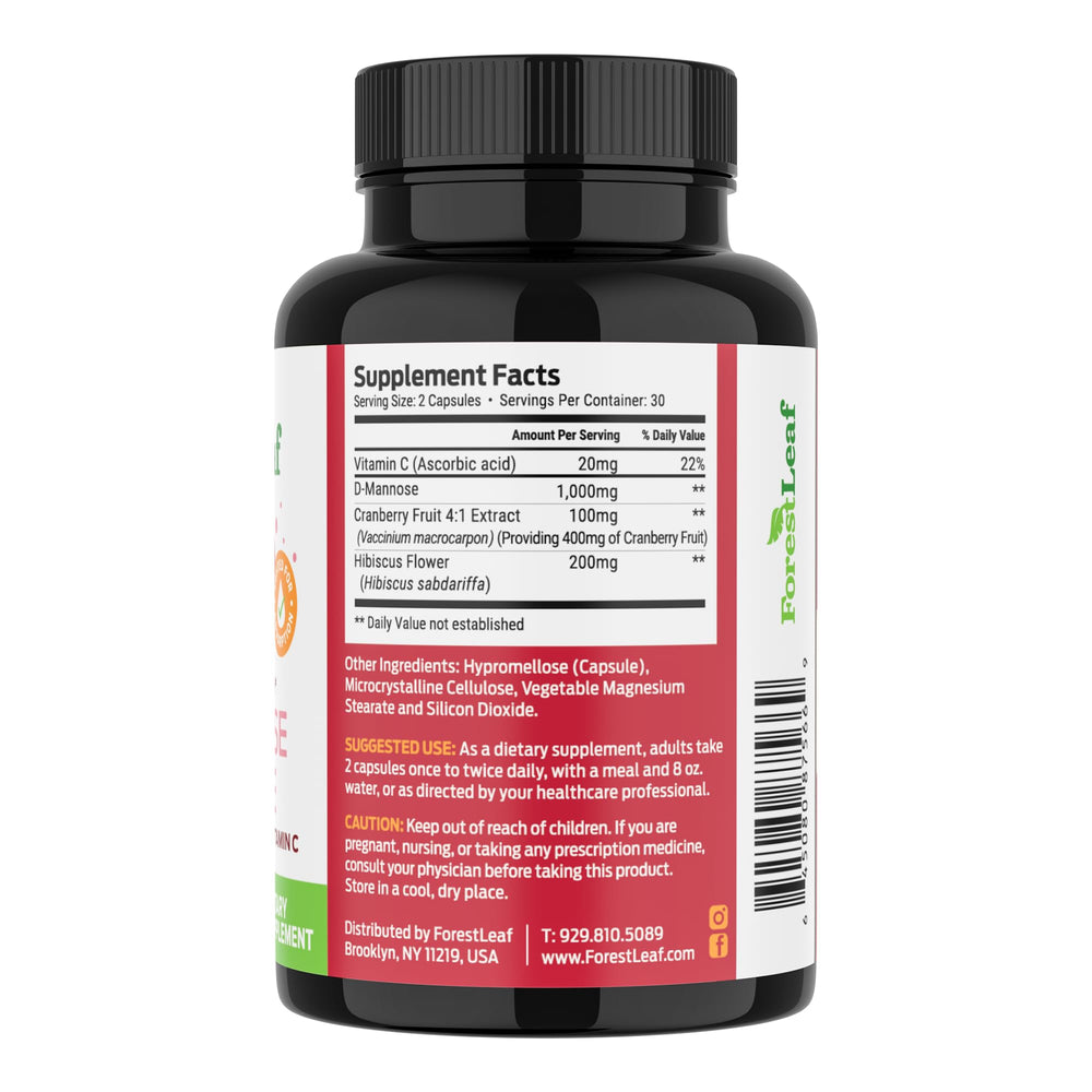 60-count bottle packaging of ForestLeaf D-Mannose capsules