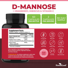 Organic, non-GMO ForestLeaf D-Mannose with cranberry and hibiscus