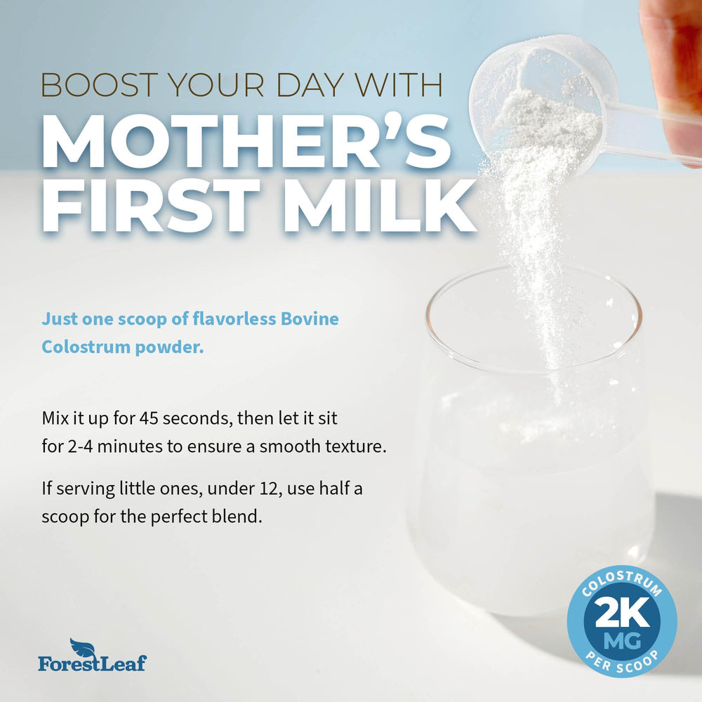 Kosher OU-D certified ForestLeaf Colostrum Powder packaging