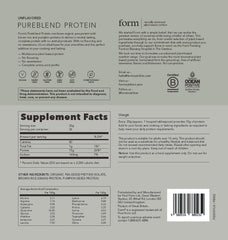 Form Pureblend Protein packaging emphasizes 100% plastic-free, compostable packaging.