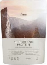 Form Superblend Protein vanilla tub closeup for creamy shakes and daily vegan protein.