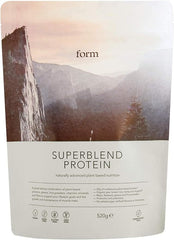 Form Superblend Protein vanilla tub closeup for creamy shakes and daily vegan protein.