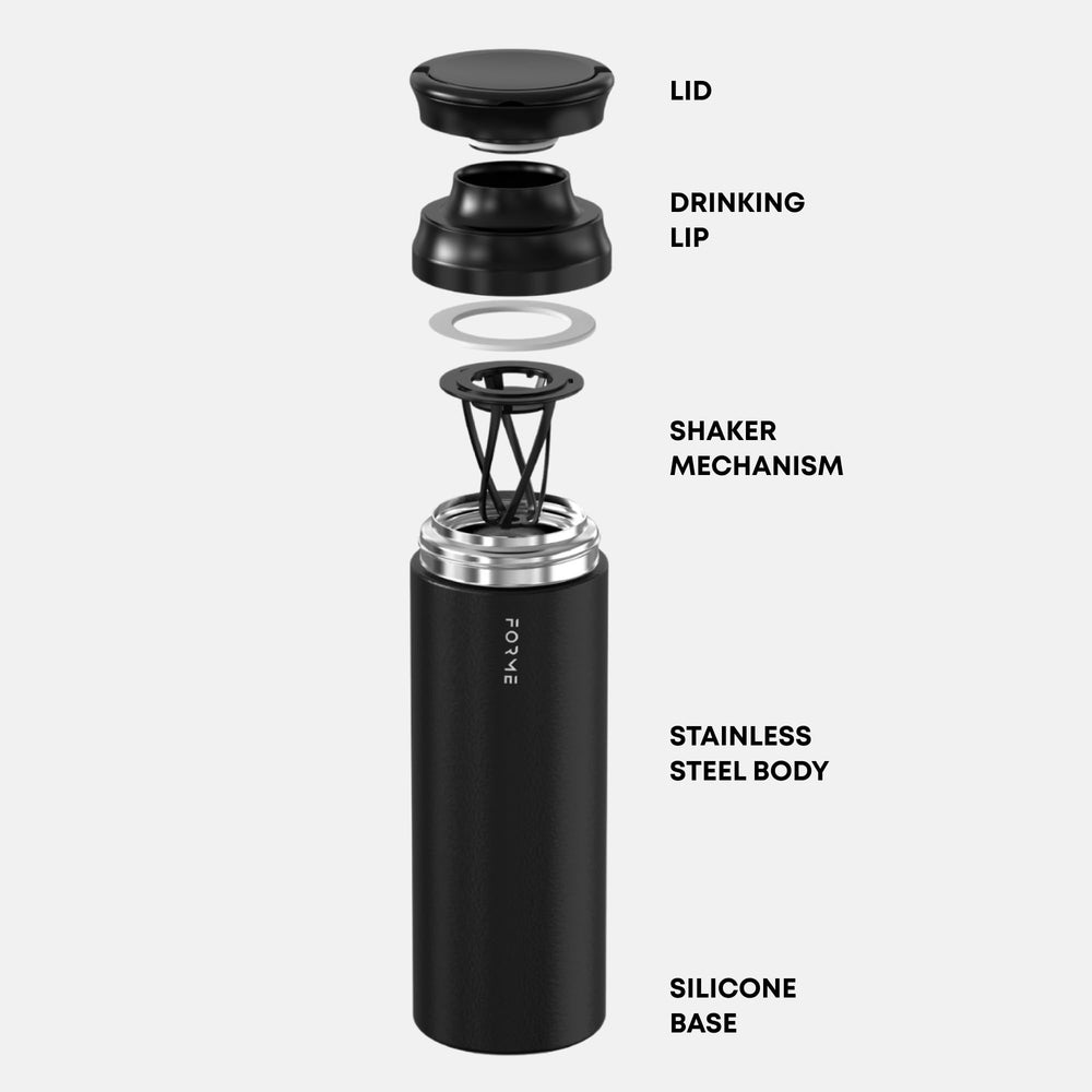 FORME blender shaker bottle ready for protein shakes or pre-workouts on the go