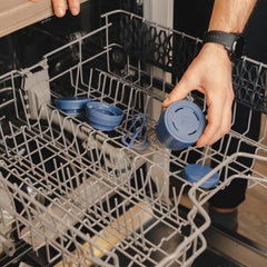 FORME integrated supplement compartment in slate blue bottle keeps powders organized