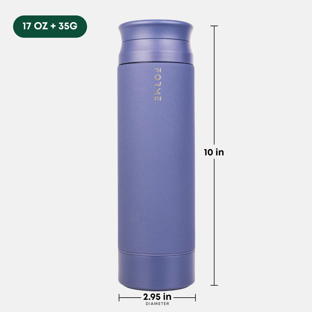 FORME leakproof lid on slate blue bottle prevents spills in gym bag