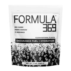 Formula 369 high-carb sports fuel tub front showing vegan, allergen-free endurance option.