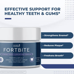 FortBite ingredients: Bentonite clay, Kaolin clay, calcium carbonate, cinnamon, clove, peppermint, ginger, lemon peel, myrrh, stevia