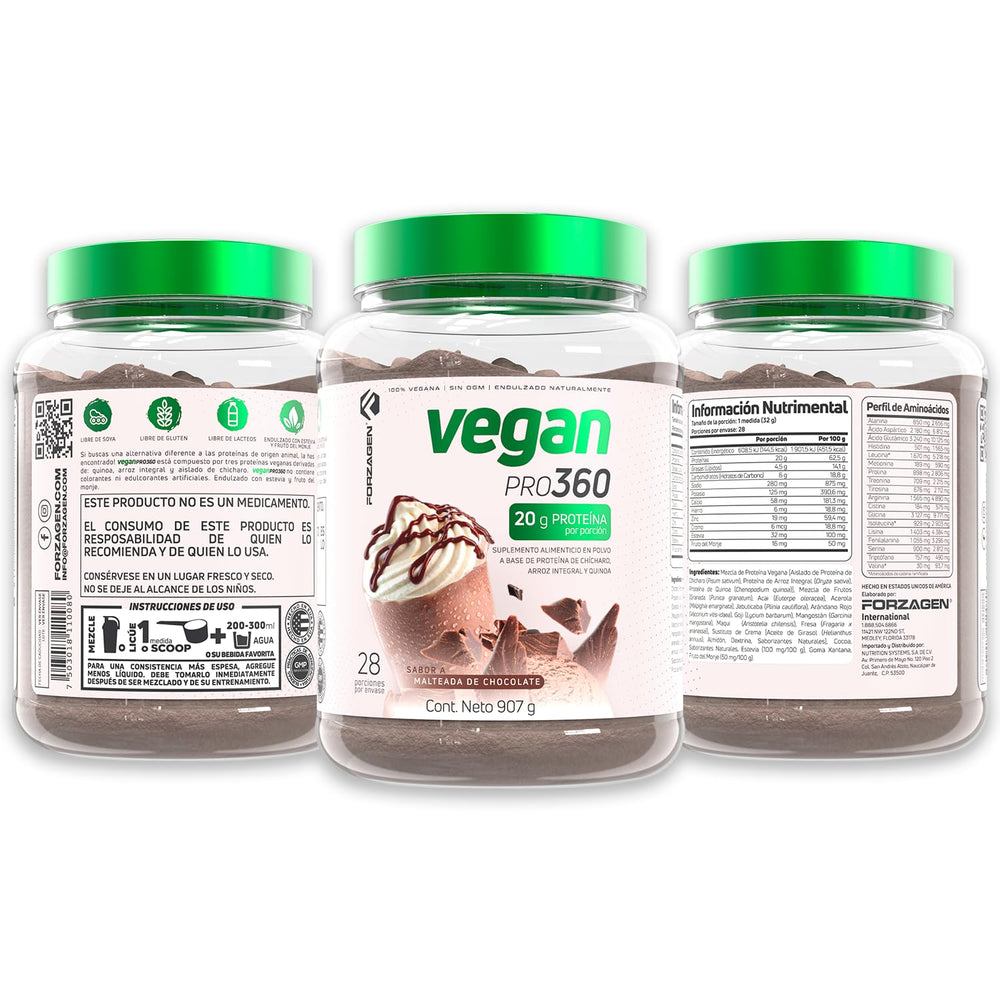 Forzagen Vegan Protein 360 ingredients visual with quinoa, rice and pea blend