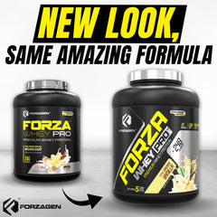 Scoops of Forzagen Whey PRO low carb protein powder in a shaker