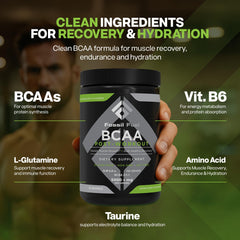 Close-up of Fossil Fuel BCAA powder bottle