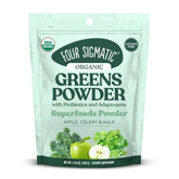 Front view of Four Sigmatic Organic Greens Powder container