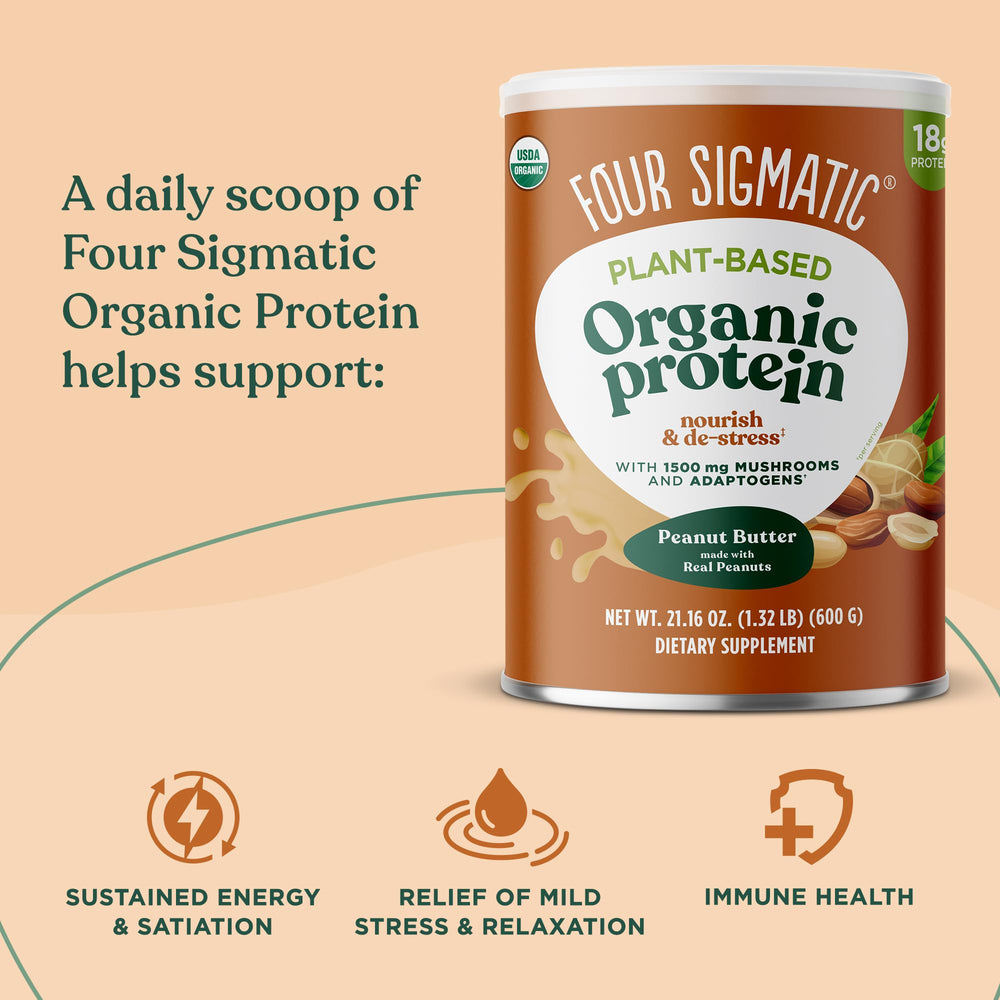 Protein powder being blended into a smoothie with peanut-butter tones