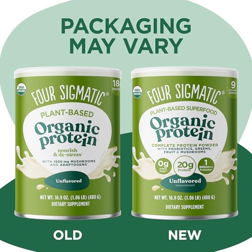 Front view of Four Sigmatic protein powder jar label