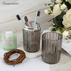 Front view of Framendino travel toothbrush cup showing 2-in-1 design