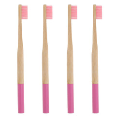 Front view of FRCOLOR four-piece bamboo toothbrushes pack