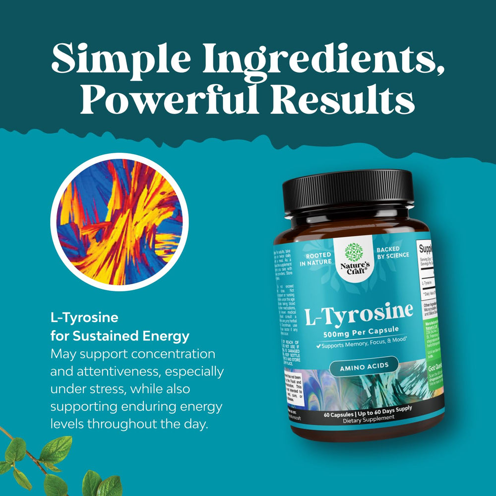 Supplement facts panel for L-Tyrosine 500mg capsules
