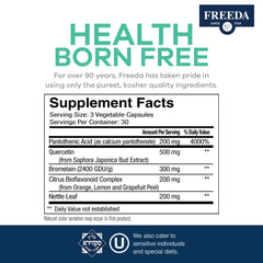 Back label showing ingredients Quercetin, Bromelain and Nettle Leaf