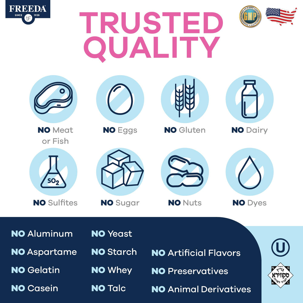 Close-up of Freeda B2 bottle label