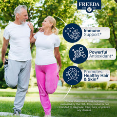 Product packaging showing FREEDA Buffered Vitamin C Powder 8 oz