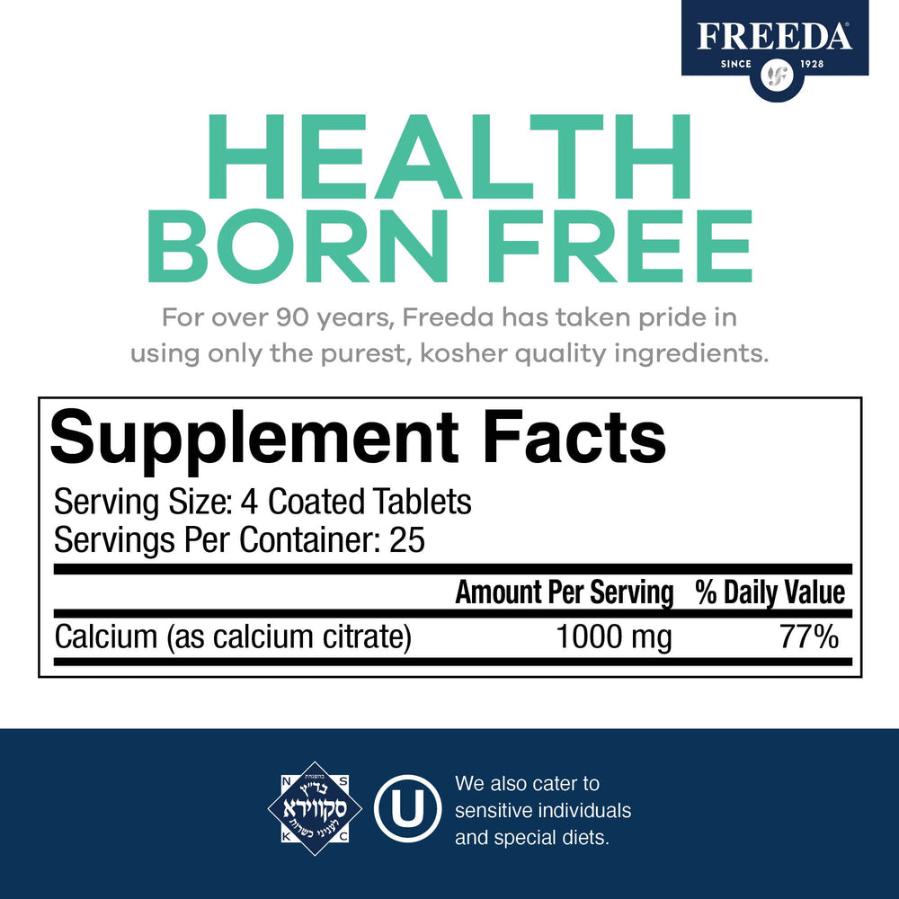 Kosher certified Freeda calcium citrate packaging