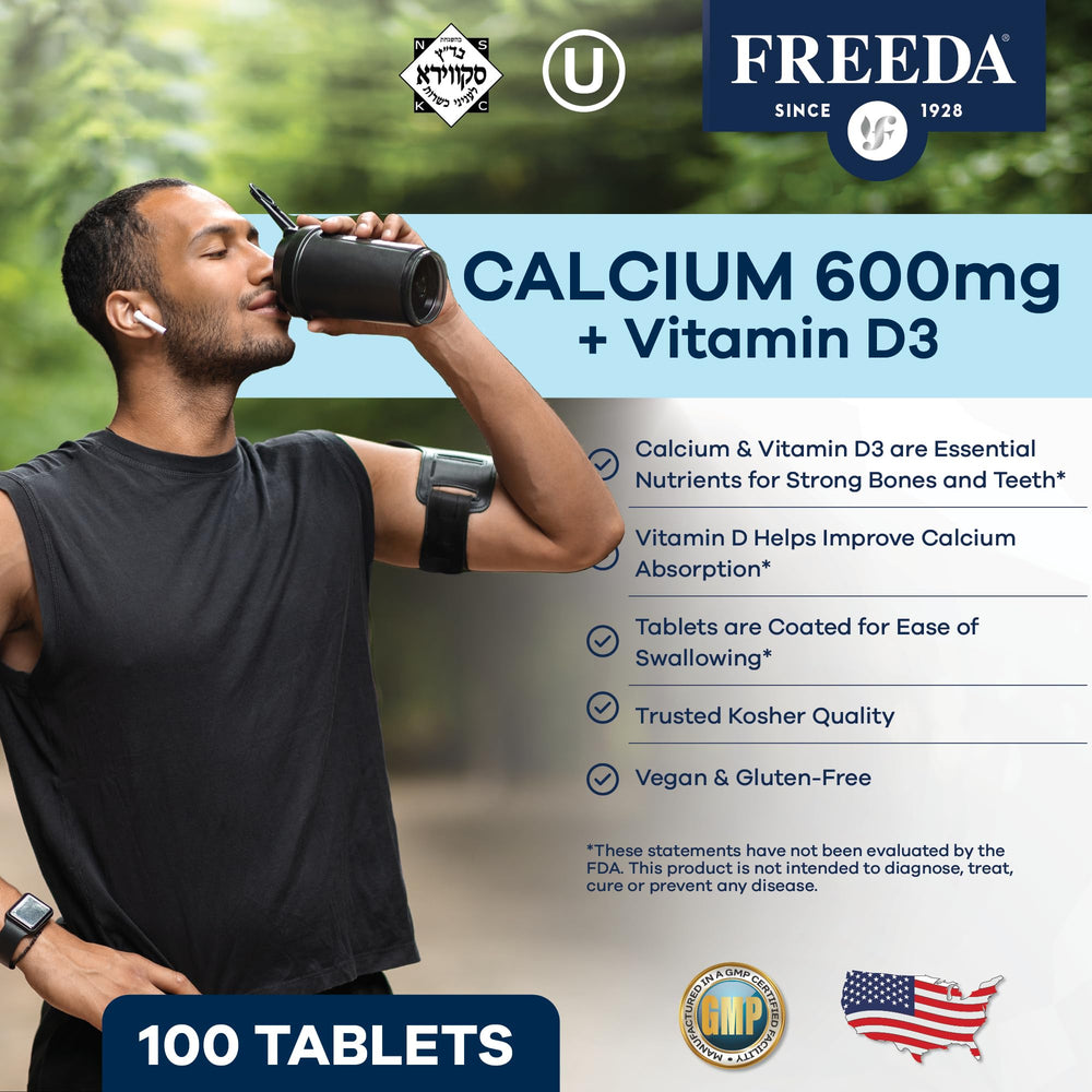 Coated calcium tablets with 600 mg calcium and 400 IU vitamin D3