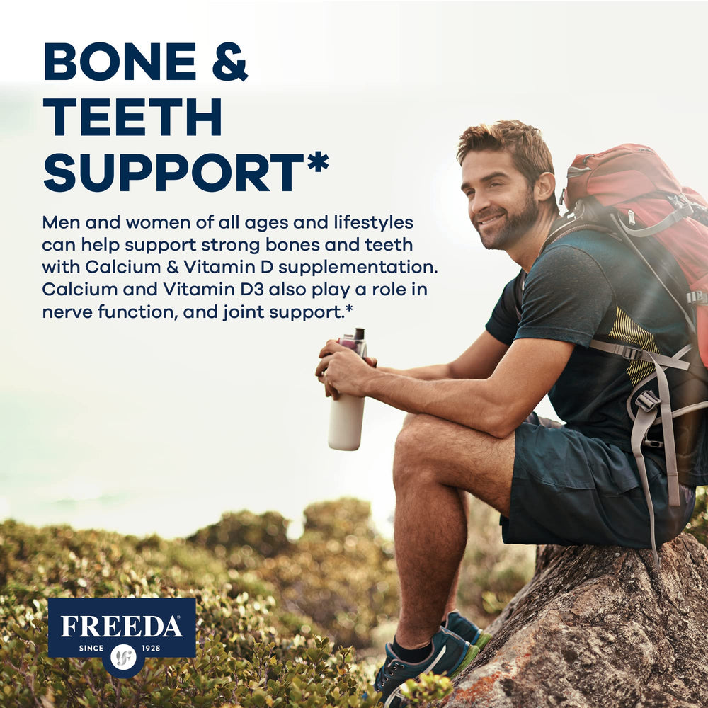 Nutrition facts label for Freeda Calcium + Vitamin D3