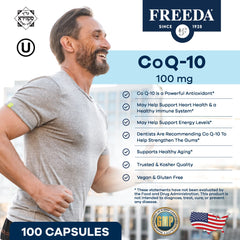 Close-up of FREEDA CoQ10 capsules
