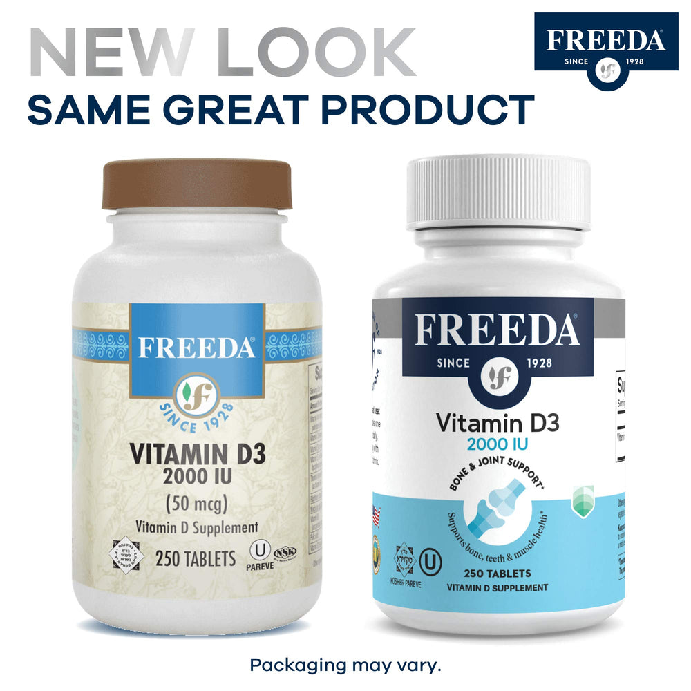 Freeda Vitamin D3-1000 IU bottle on white background