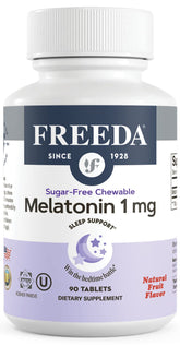 FREEDA Melatonin 1 mg Sugar-Free Chewable Tablets packaging box and bottle